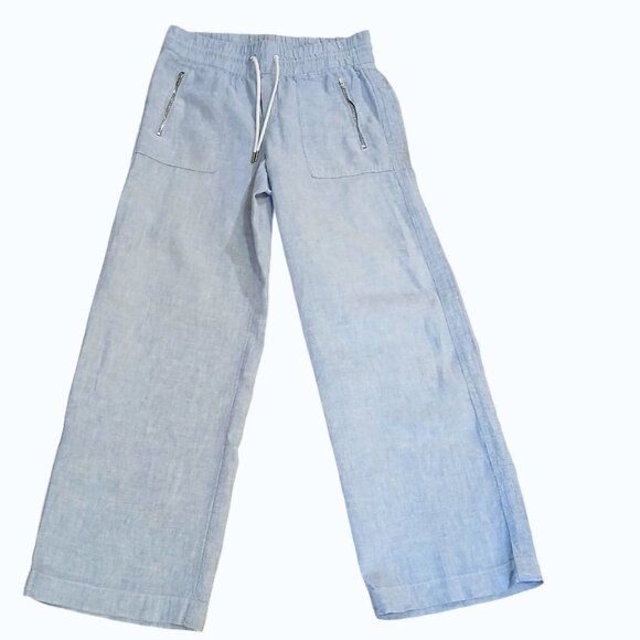 Athleta Cabo 100% Linen Wide Leg Pant Pale Blue Pockets Comfort -Like New - Picture 2 of 9